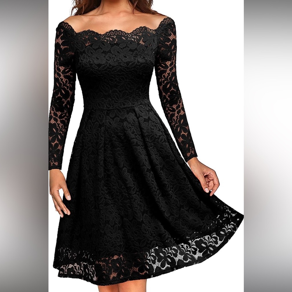 Black Lace Boat Neck Dress, 2X, NWT